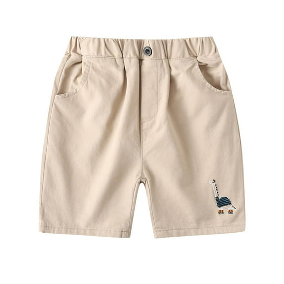 Loopsun Toddler Boys Summer Shorts, Summer Boys Solid Print Five Quarter Pants Elastic Pants for Wearing Outside Beige 4-5 Years