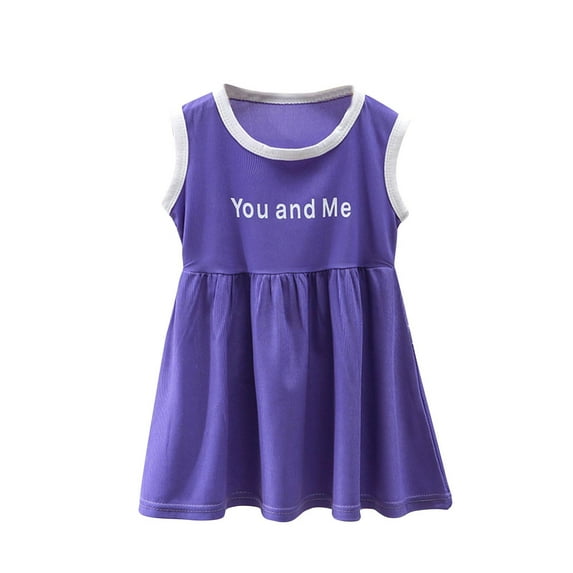 Summer Savings! Loopsun Toddler Girls Summer Dresses, Fashion Girls Summer Sleeveless Round Neck Printed Dress Purple 3-4 Years