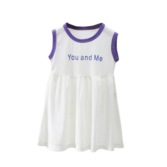 Loopsun Toddler Girls Summer Dresses, Fashion Girls Summer Sleeveless Round Neck Printed Dress White 5-6 Years