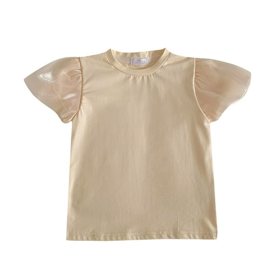 Loopsun Toddler Girls Summer Tops, Children Solid Loose Girl Short Sleeve Round Neck Blouses T-shirt Beige