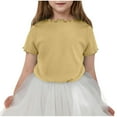 thumbnail image 1 of Loopsun Toddler Girls Summer Tops, Fashionable Children's Solid Lace Comfortable Loose T-shirt Short Sleeve Casual Top Yellow 7-8 Years, 1 of 4