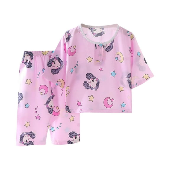 Loopsun Toddler Pajama Sets, Fashion Girls and Boys Casual 3/4 Sleeve Tops Round Neck Botton Printed Cropped Pants Sets Pink 3-4 Years