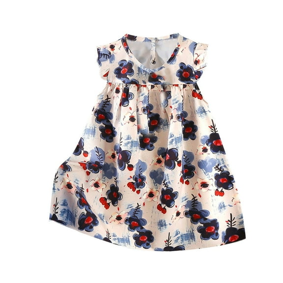Loopsun Toddler Summer Dresses, Girl's Sleeveless Printed Dress Fashionable and Princess Dress Breathable Comfortable Dress Gray 6-12 Months