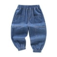 thumbnail image 1 of Loopsun Toddler Summer Pants, 2-10 Years Children's Fashion Solid Pocket Mid Waist Mosquito Prevention Denim Pants Dark Blue 8-10 Years, 1 of 5