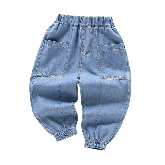 Loopsun Toddler Summer Pants, 2-10 Years Children's Fashion Solid Pocket Mid Waist Mosquito Prevention Denim Pants Light Blue 8-10 Years