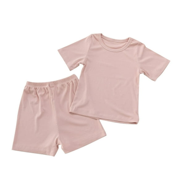 Loopsun Toddler Summer Sets, Children's Pajamas Short Sleeve Set for Boys and Girls Summer Clothing Home Wear Pink 6-7 Years