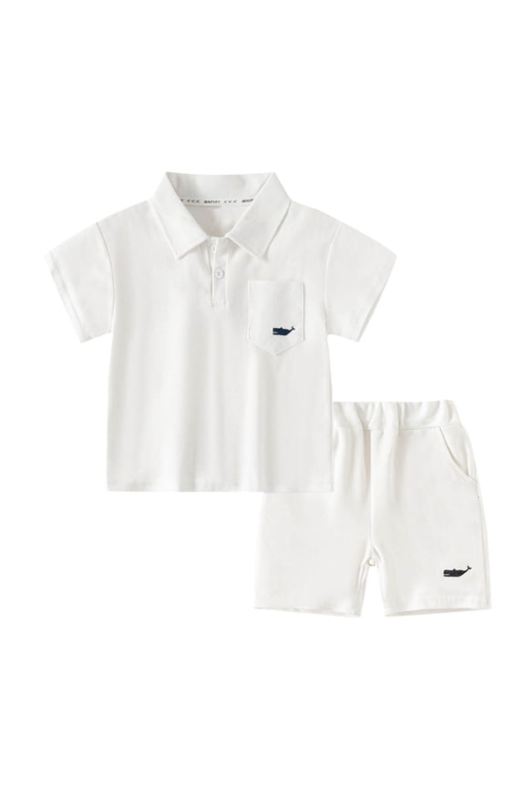 Toddler Summer Sets, Fashion Boys and Girls Casual Short Sleeve Tops Turndown Collar Botton Solid Short Pants Sets White 3-4 Years