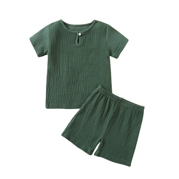 Loopsun Toddler Summer Sets, Summer Toddler Kids Kids Girls Boys Solid Short Sleeve Fashion Top and Shorts Sets Army Green 3-4 Years