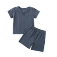 thumbnail image 1 of Loopsun Toddler Summer Sets, Summer Toddler Kids Kids Girls Boys Solid Short Sleeve Fashion Top and Shorts Sets Navy 12-18 Months, 1 of 3