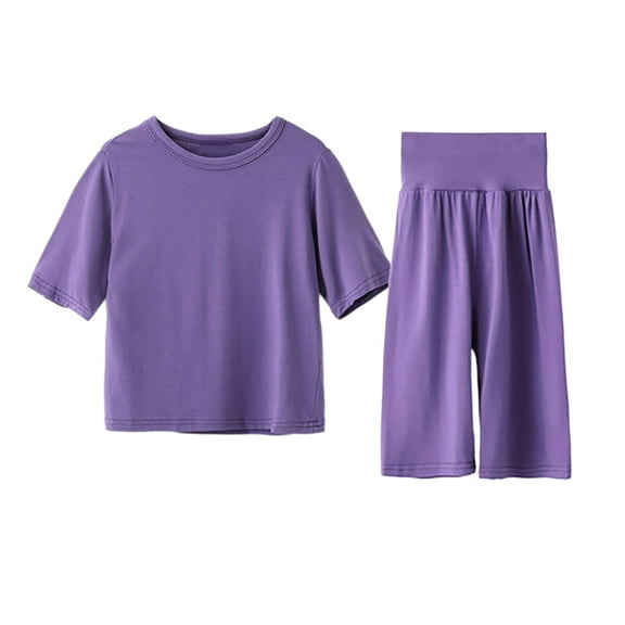 Loopsun Toddler Summer Sets, Toddler Kids Boys Girls Fashion Solid Soft Half Sleeve Top and Pants Home Wear Suit Purple 6-7 Years
