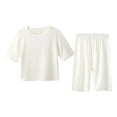 thumbnail image 1 of Loopsun Toddler Summer Sets, Toddler Kids Boys Girls Fashion Solid Soft Half Sleeve Top and Pants Home Wear Suit White 6-7 Years, 1 of 4