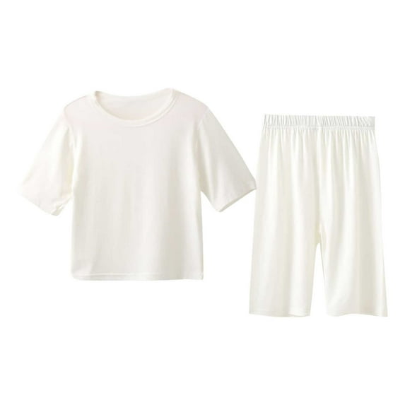 Loopsun Toddler Summer Sets, Toddler Kids Boys Girls Fashion Solid Soft Half Sleeve Top and Pants Home Wear Suit White 6-7 Years