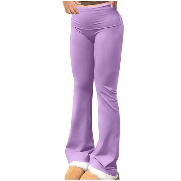 Loopsun Womens Pants, Casual Pants for Women, Women Solid Elastic Waist Sports Casual Long Pants Purple XL