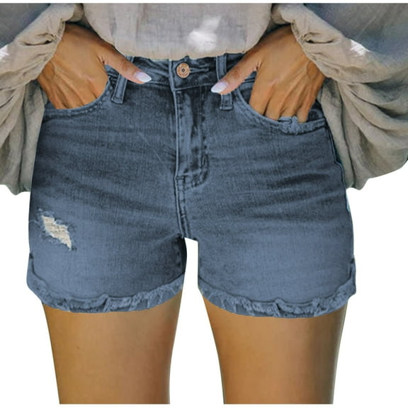 Loopsun Womens Shorts, Summer Shorts for Women, Women's Solid Button Zipper Pockets Shorts Jeans Blue S