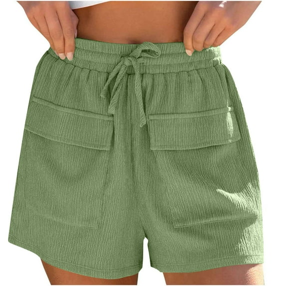Loopsun Womens Summer Pants Plus Size, Shorts for Women, Fashion Women Summer Pocket Casual Elastic High Waist Workout Shorts Green XXL