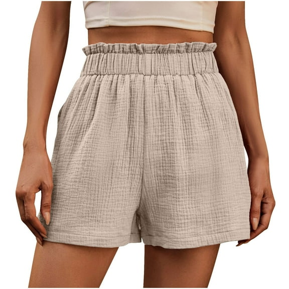 Loopsun Womens Summer Pants, Shorts for Women, Women's Casual Vintage Pants Solid Pocket Shorts Beige S