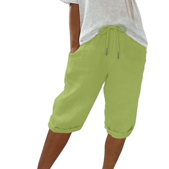 Loopsun Womens Summer Pants, Shorts for Women, Women's Solid Straight Leg Casual Shorts Capris Pants Mint Green L