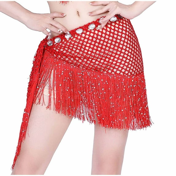 Loopsun Womens Summer Skirts, Skirts for Women, Women's Dance Costume Tassel Waist Chain Hollow Triangular Scarf Lace Up Hip Towel Skirt Red Free Size