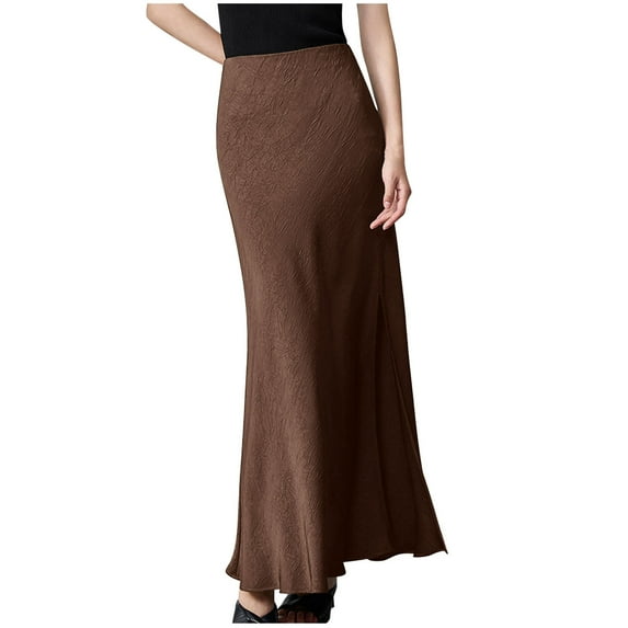 Loopsun Womens Summer Skirts, Skirts for Women, Fashion Women Casual Comfortable Solid Color High Waisted Skirt Brown S
