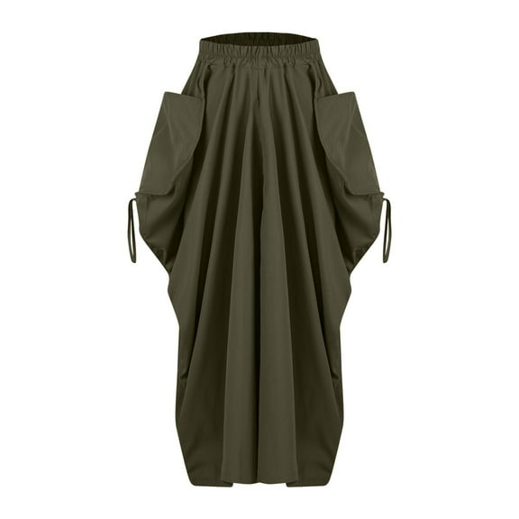 Loopsun Womens Summer Skirts, Skirts for Women, Women's Bohemian Style Loose Casual High Waisted Long Length Skirt Army Green XXL