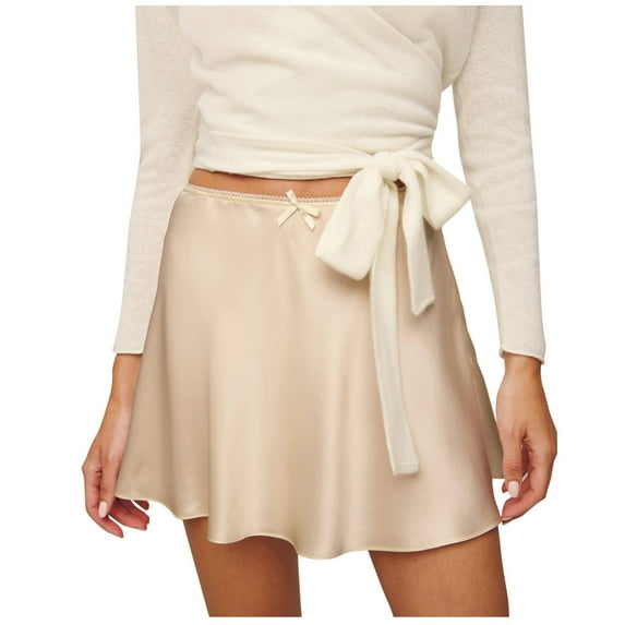 Loopsun Womens Summer Skirts, Skirts for Women, Women's Fashion Solid Color Elastic High Waist Short Skirt Beige L