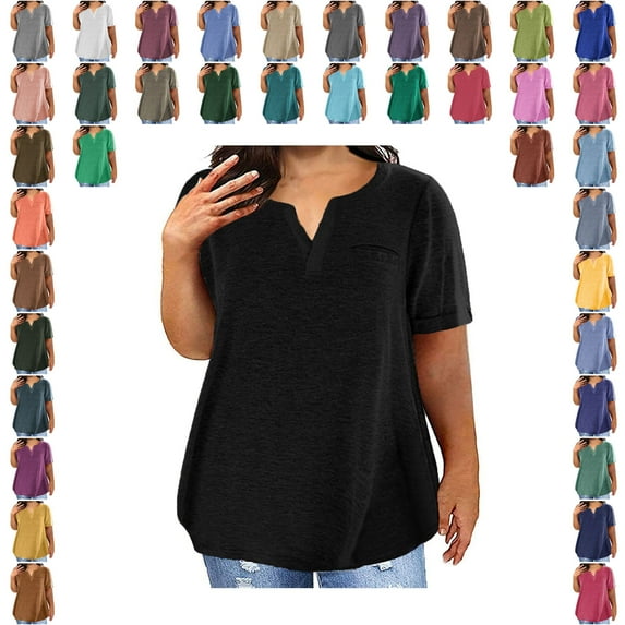 Summer Savings! Loopsun Womens Summer Top Plus Size, T Shirts for Women, Women Plus Size Tops V Neck Casual Loose Summer Short Sleeve Blouse Purple XL
