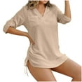 thumbnail image 1 of Loopsun Womens Swimsuits, Swimsuit Coverup for Women, Fashion Women's Solid Loose Drawstring Button Pullover Top Khaki S, 1 of 5