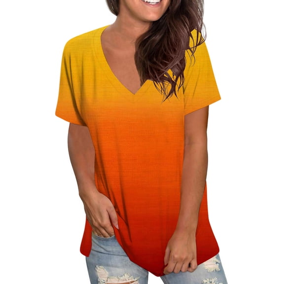 loopsun Womens Tops,Womens Plus Size Tops,Fashion Women's Summer V-Neck Short Sleeve Print Casual T-shirt Blouse Red M