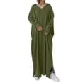 thumbnail image 1 of Lovzfmll A-Line Dresses for Women, Women's Plus Size Casual Dress Solid Color V Neck Long Sleeve Winter Fall Basic Casual Maxi Long Dress Daily Vacation Dress Army Green S, 1 of 5