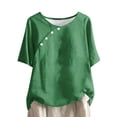 thumbnail image 1 of Summer Savings! Lovzfmll Blouse for Women, Women's Solid Color Casual Round Neck Linen Knot Linen Button Short Sleeved Top Green S, 1 of 5