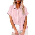 thumbnail image 1 of Lovzfmll Blouse for Women, Women's Tops Fashion Solid Button Shirt Female V-Neck Loose T-shirt Blouse Light Pink 4XL, 1 of 9