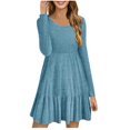 thumbnail image 1 of Lovzfmll Cocktail? Dresses for Women, Women Round-Neck Solid Color Temperament Long Sleeve Outerwear Blazer Dress Blue XL, 1 of 6