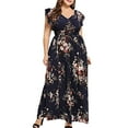 thumbnail image 1 of Lovzfmll Dresses for Women Women Plus Size Summer V Neck Floral Print Boho Sleeveless Party Maxi Dress Navy 2XL, 1 of 9