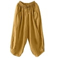 thumbnail image 1 of Lovzfmll Pants for Women, Women's New Casual Loose Pocket Cotton Linen Casual Pants Solid Color Pants Home Seven Pants Yellow L, 1 of 4