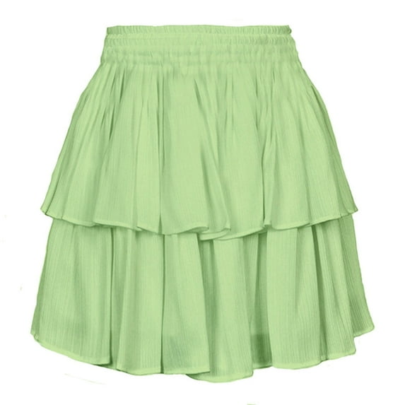 Lovzfmll Ruffl Skirts for Women, Women's Fashion Solid Color Dress High Waist Cute Elastic Ruffle Double Layer Cupcake Skirt Green L