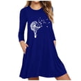 thumbnail image 1 of Lovzfmll Skater Dresses for Women, Women's Printed Long Sleeve Pockets Casual Dress Loose Dresses Blue S, 1 of 8