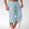 thumbnail image 1 of MELDVDIB Mens Long Linen Shorts Below Knee 3/4 Summer Elastic Waist Drawstring Capri Pants Baggy Beach Pants with 2 Pockets Light Blue 2XL, 1 of 6
