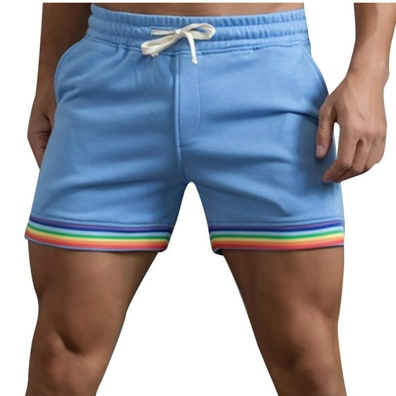 MELDVDIB Mens Summer Shorts Solid Color Stripe Sweat Shorts Elastic Waist Drawstring Comfy Workout Gym Running Shorts with Pockets Blue 3XL