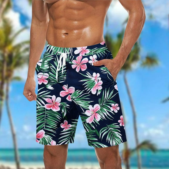 MELDVDIB Mens Swim Trunks Big & Tall Swimsuit Elastic Waist Floral Print Swim Board Shorts Bathing Suit Summer Casual Hawaiian Beach Shorts with Pockets Green 5XL