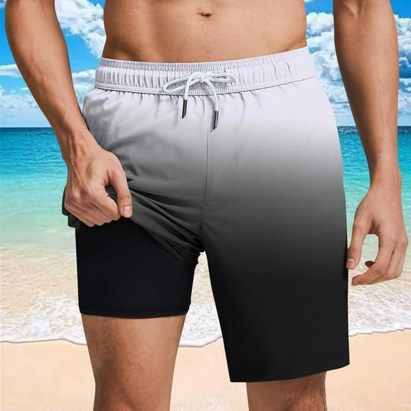 MELDVDIB Mens Swim Trunks with Compresssion Liner Elastic Waist Drawstring Hawaiian Board Shorts Bathing Suit Swimwear Shorts Summer Casual Beach Shorts with Pockets White XL