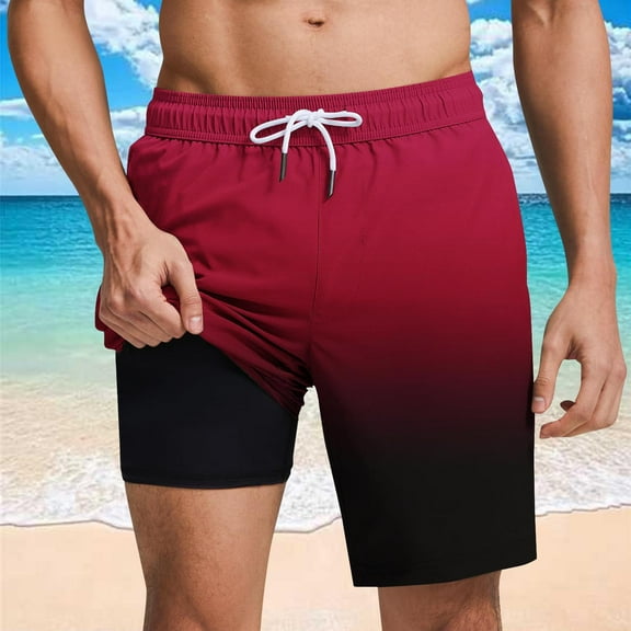 MELDVDIB Mens Swim Trunks with Compresssion Liner Elastic Waist Drawstring Hawaiian Board Shorts Bathing Suit Swimwear Shorts Summer Casual Beach Shorts with Pockets Wine XL