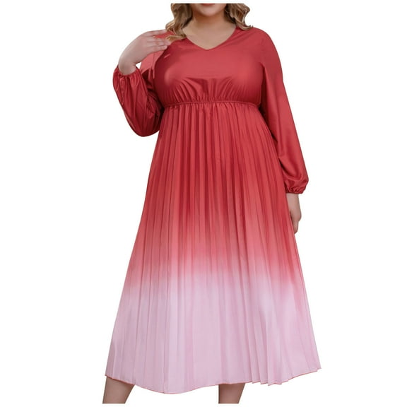 Maxi Dresses for Womens 2026 Plus Size Fashion Casual Solid Color V-Neck Elastic Waist Stitching Long Skirt Dress Long Sleeve V-Neck Ankle Dress