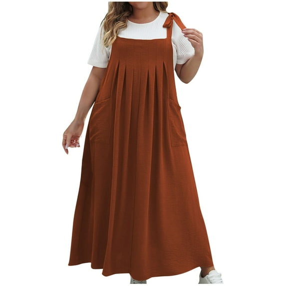 Maxi Dresses for Womens 2026 Plus Size Fashion Solid Color Suspenders Conjoined Dresses
