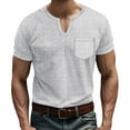 thumbnail image 1 of Mens Shirts Casual Short Sleeved Solid Imitation Linen Loose Breathable V-neck Top, 1 of 8