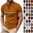 thumbnail image 1 of Mens Clothes, Men Solid Color Casual Fashion Button Round Neck Short Sleeve T-shirt Top 3XL, Brown, 1 of 8