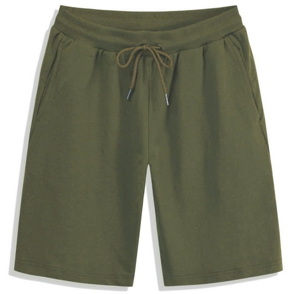 Summer Savings Mens Gym Shorts Man Fashion Leisure Solid Color Multiple Pockets Draw Rope Five Quarter Pants L, Army Green