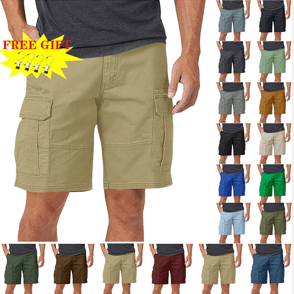 Mens Cargo Shorts Casual Solid Knee Length Pants Pocket Straight Button Shorts