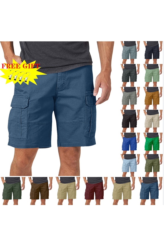 Mens Cargo Shorts Casual Solid Knee Length Pants Pocket Straight Button Shorts