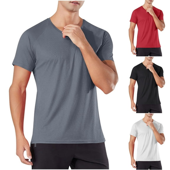 Mens Tops Shirts 2025 Plus Size Fashion Casual Running Exercise Fitness Loose Round Neck Short Sleeve Top