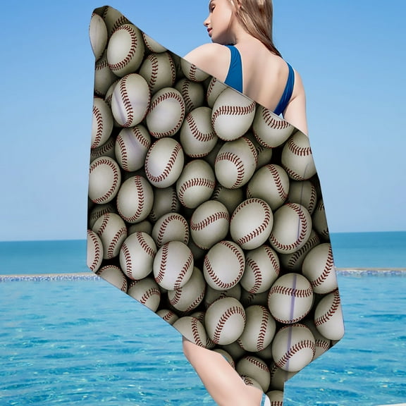 Summer Savings! Microfiber Thin Lightweight Beach Towel, 1PC 60*30In Baseball Pattern Sand Free Quick Dry Absorbent Compact Towels for Swimming Pool Camping Beach, Summer Vacation Essentials Gift